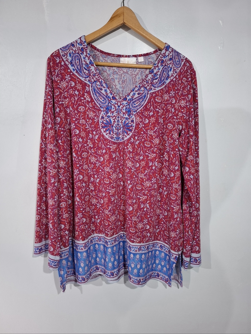 Belle Kim Gravel Womens Boho Top Relaxed Artsy Lightweight Liquid Knit Tunic L